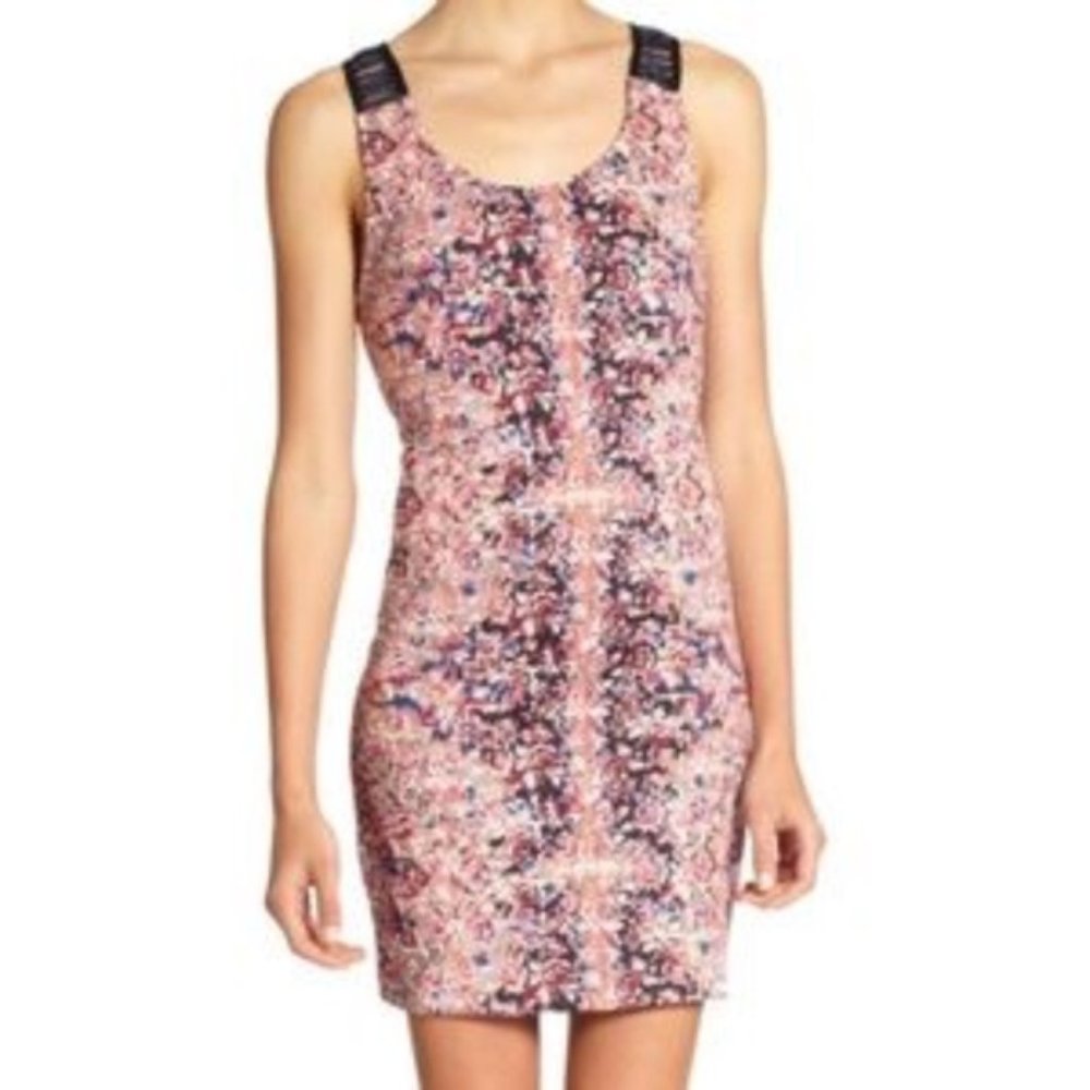 Free People Digital Damsel Open Back Bodycon Mini Dress Pink Blue Floral Size XS - Picture 16 of 16